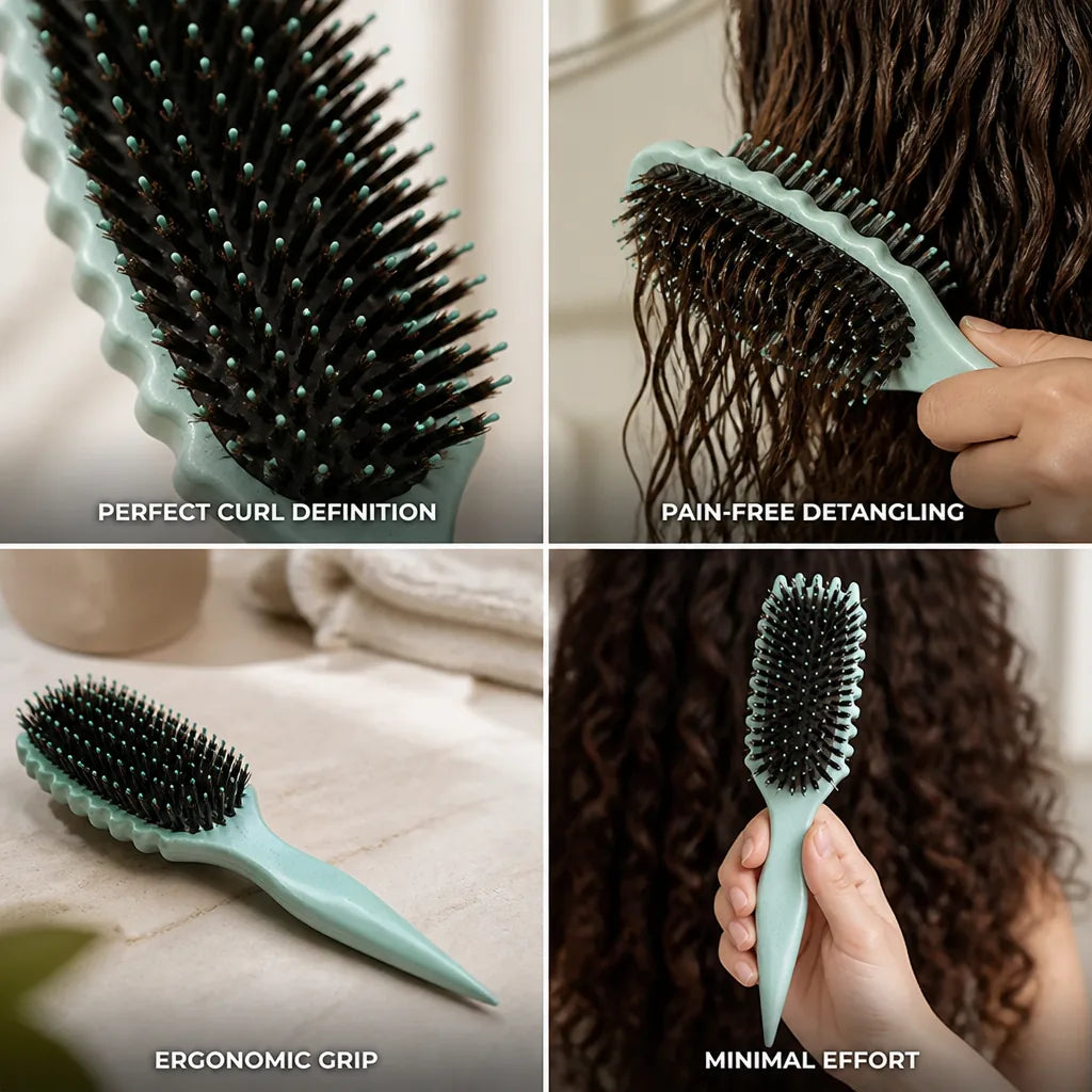 Curl Defining Hairbrush Boar Bristles Sculpting Grooves