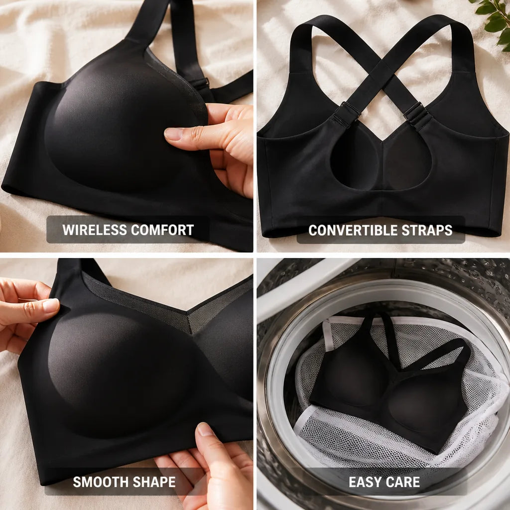 Wireless Bralette V Neck Molded Cups Convertible Straps