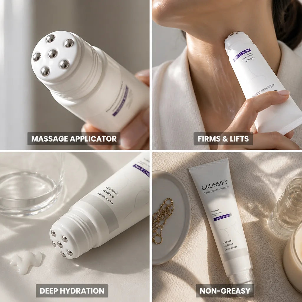 Neck Cream 5-Ball Massage Applicator Peptides & Hyaluronic Acid