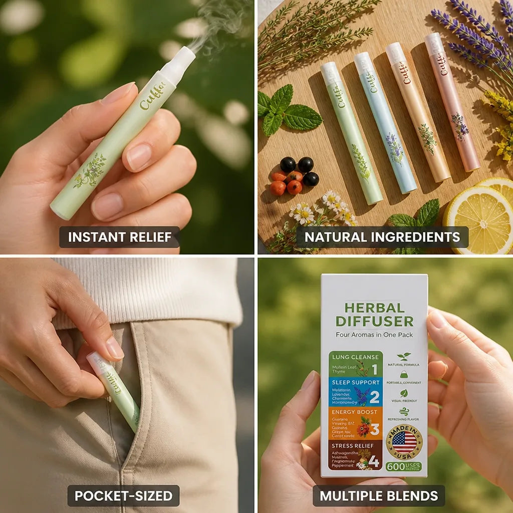 Aromatherapy Inhaler Pocket-Sized Natural Botanical 4 Aromatic Blends