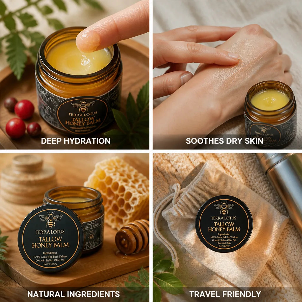 Tallow Balm Grass-Fed Beef Tallow Raw Honey 60ml