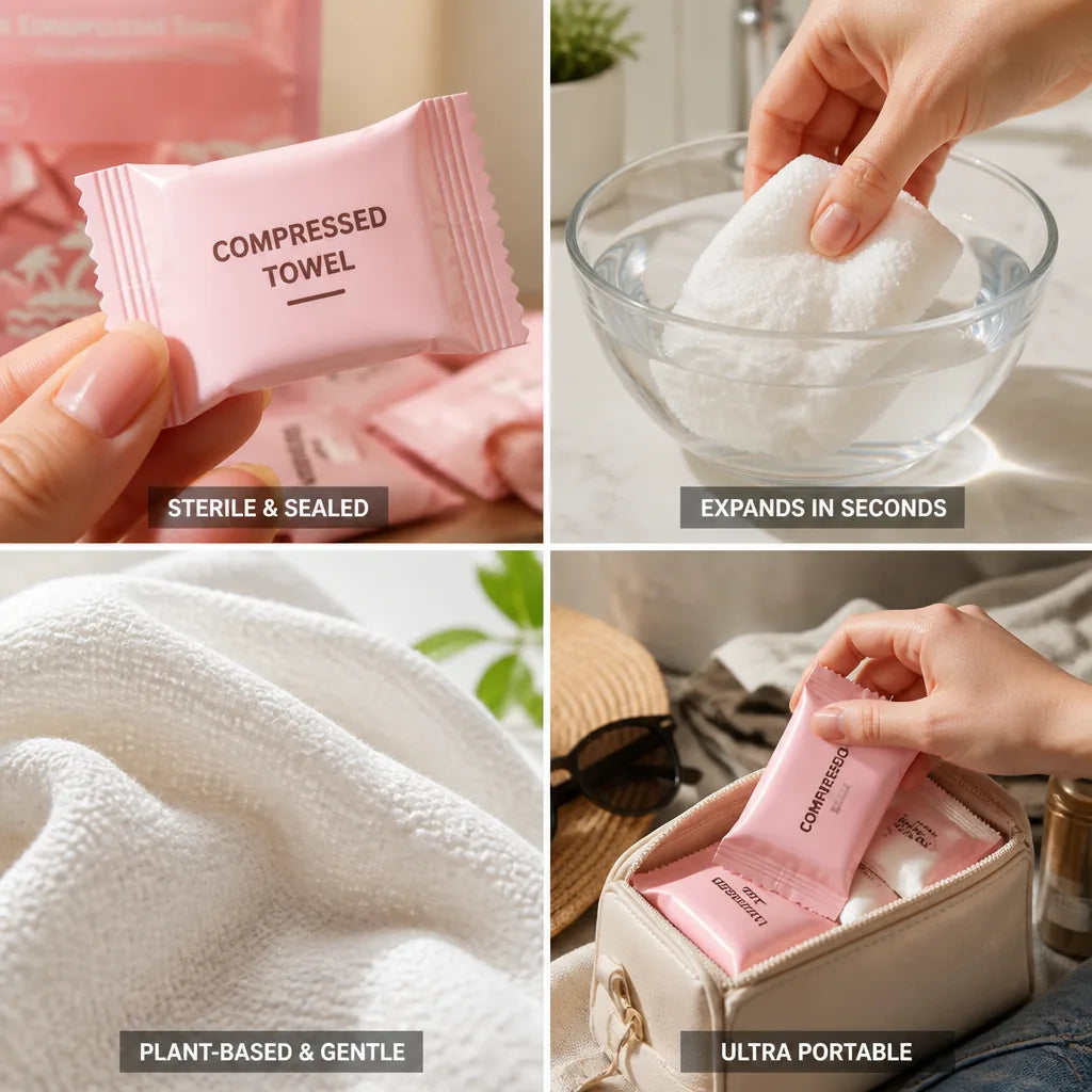 Compressed Travel Towels Individually Sealed Plant-Based 30 Pack