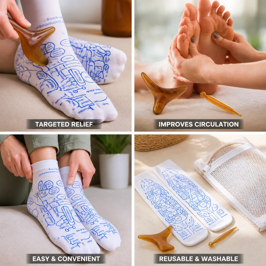 Foot Reflexology Kit Marked Socks & Acupressure Tools
