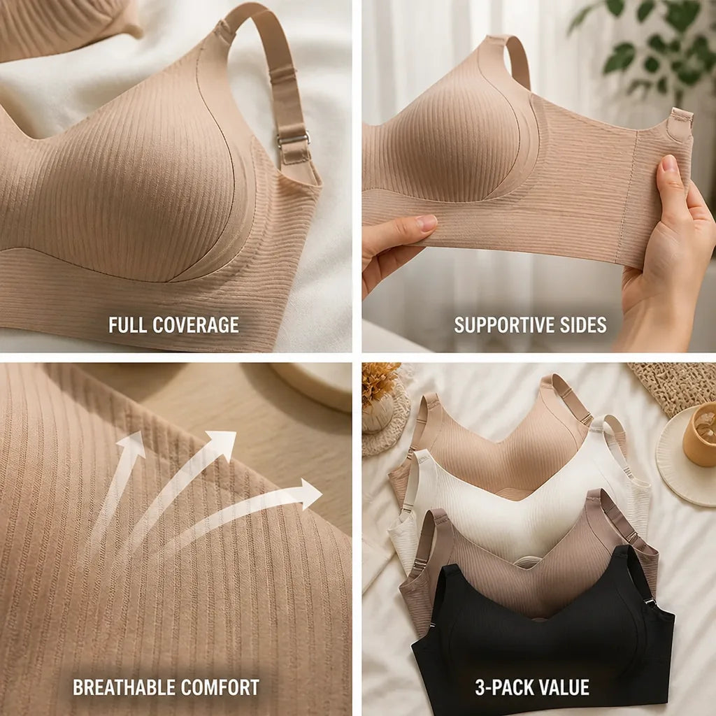 Wireless Bra Seamless Full-Coverage Plush Cups Set of 3
