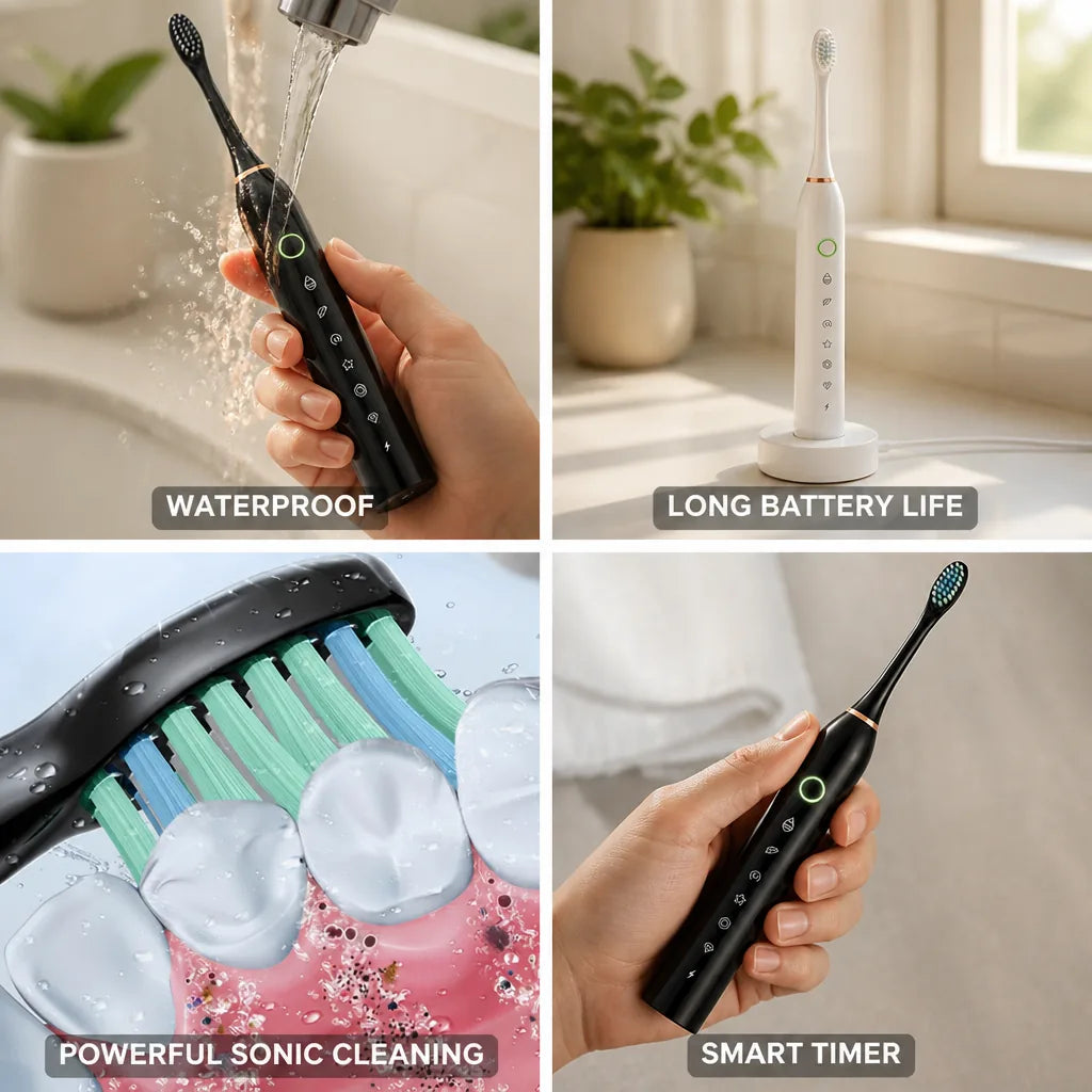Electric Toothbrush Sonic Cleaning Smart Timer 60-Day Battery