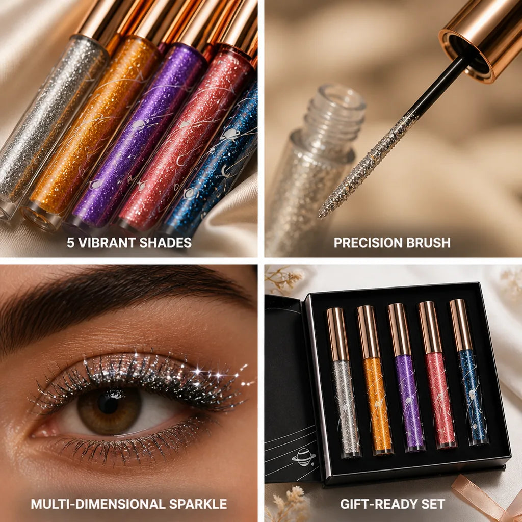 Mascara Set Five Glitter Shades & Precision Brush