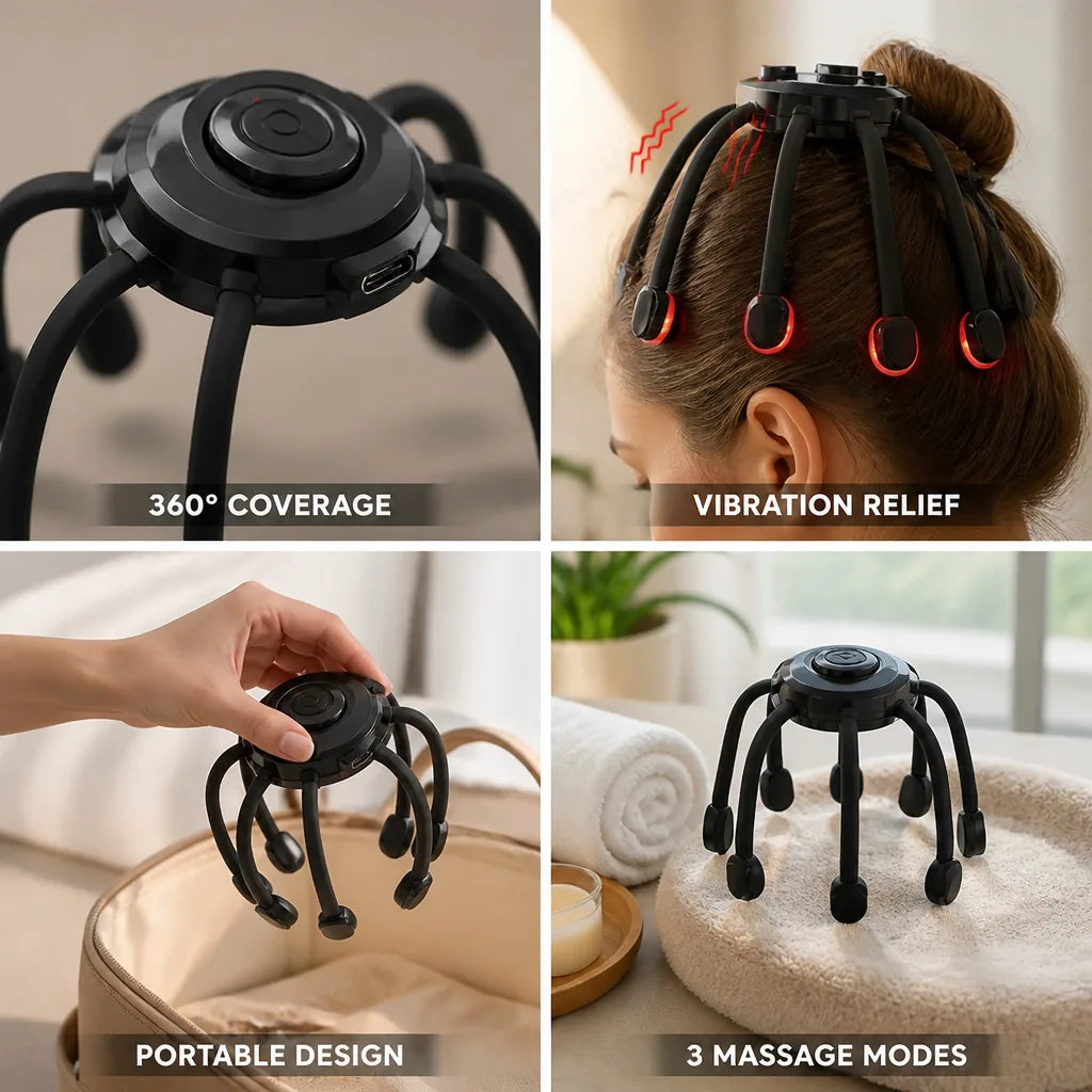 Head & Scalp Massager 360° Coverage Adjustable Vibration
