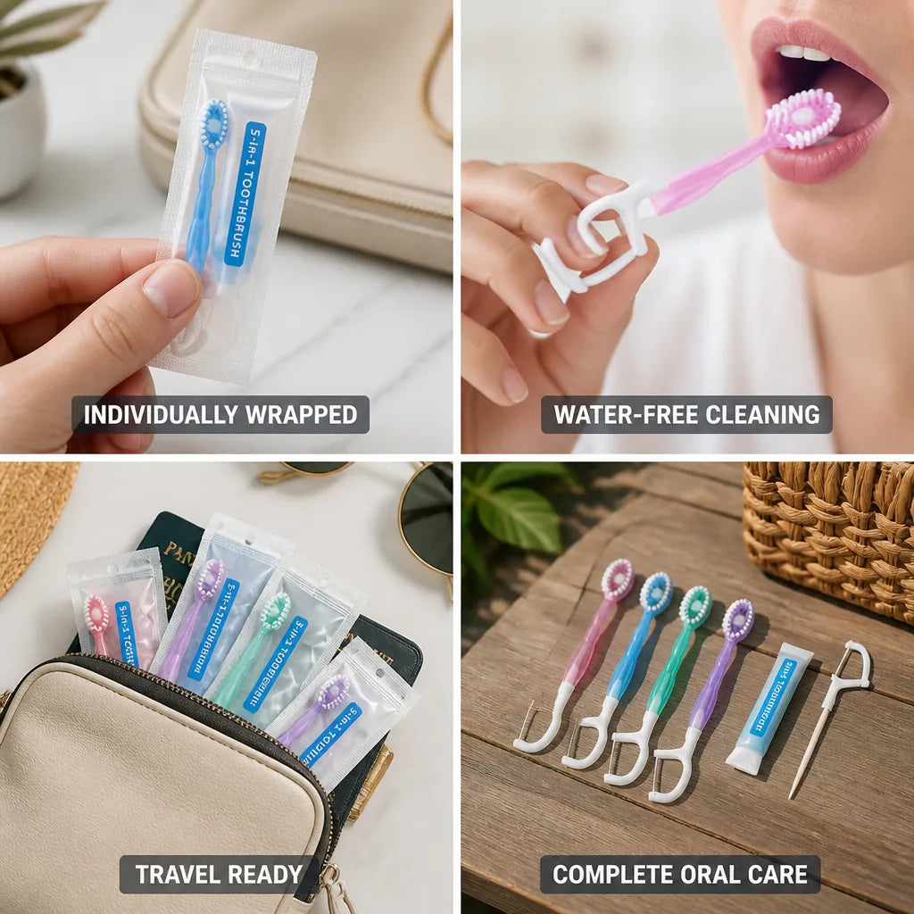 Travel Oral Care Kit 5-in-1 Water-Free Individually Wrapped
