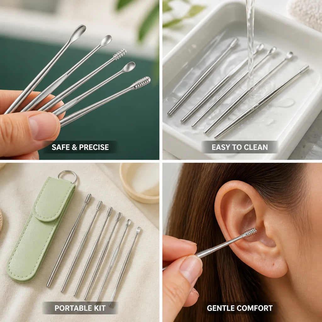 Ear Cleaning Kit Stainless Steel Scoop & Spiral Tips