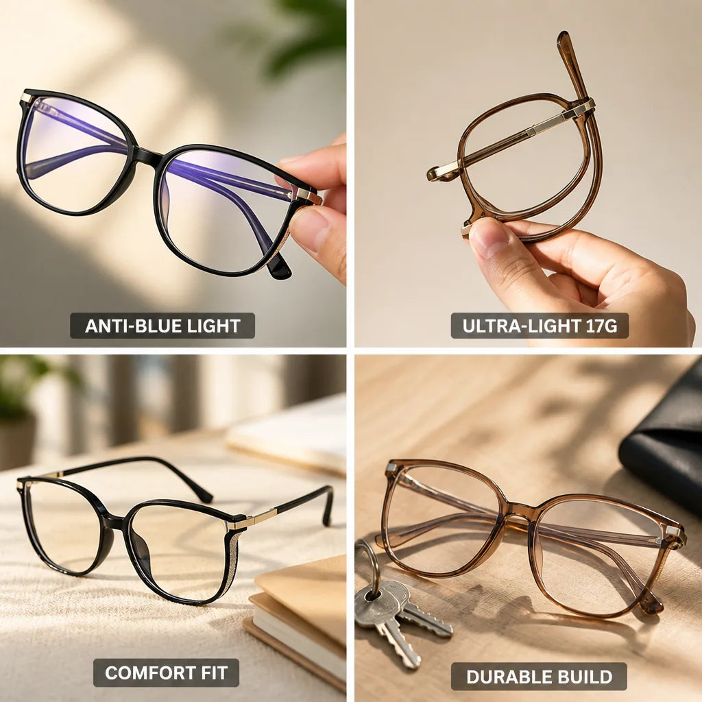 Reading Glasses Anti-Blue Light Ultra-Light 17g Curved Temples