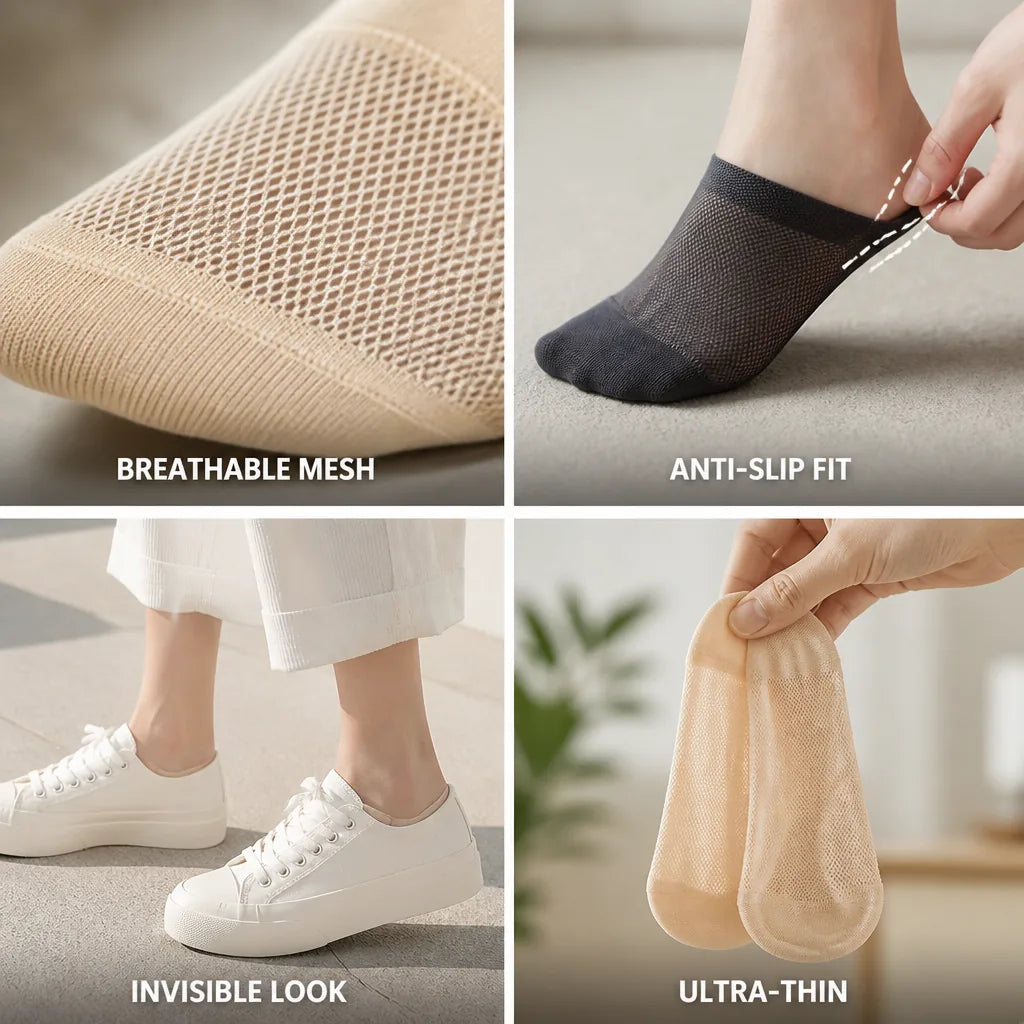 No-Show Socks Ultra-Thin Breathable Mesh 4-Pair Pack