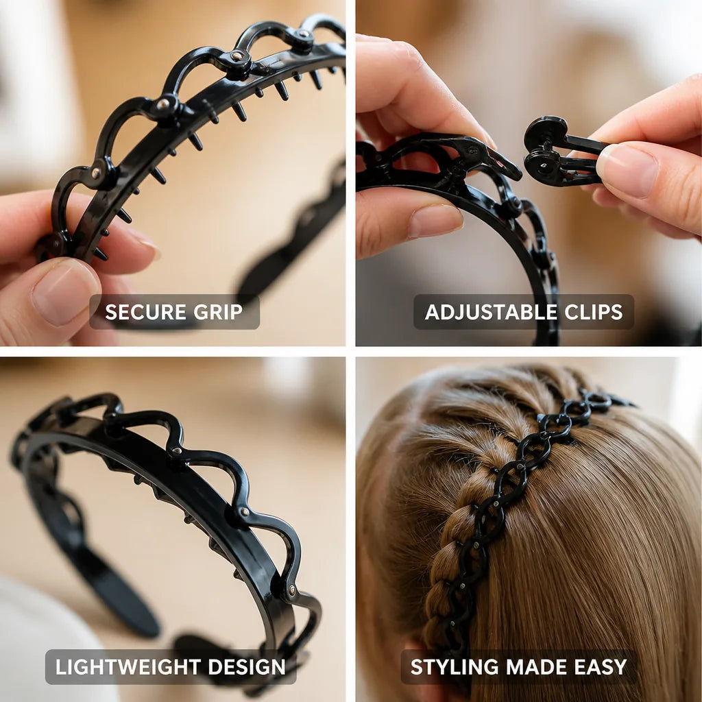 Hair Styling Headband 8 Adjustable Clips & Tooth-Grip
