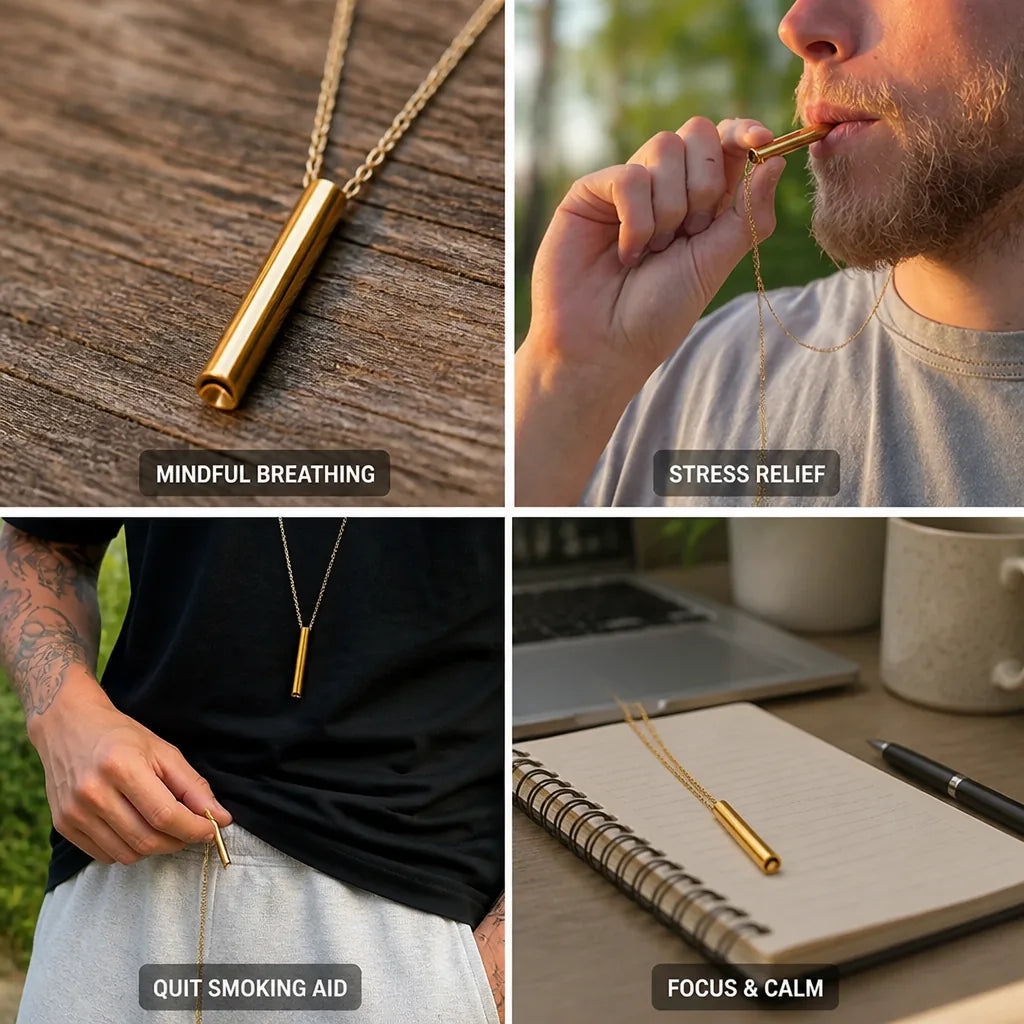 Necklace Mindful Breathing Minimalist Metal Tones
