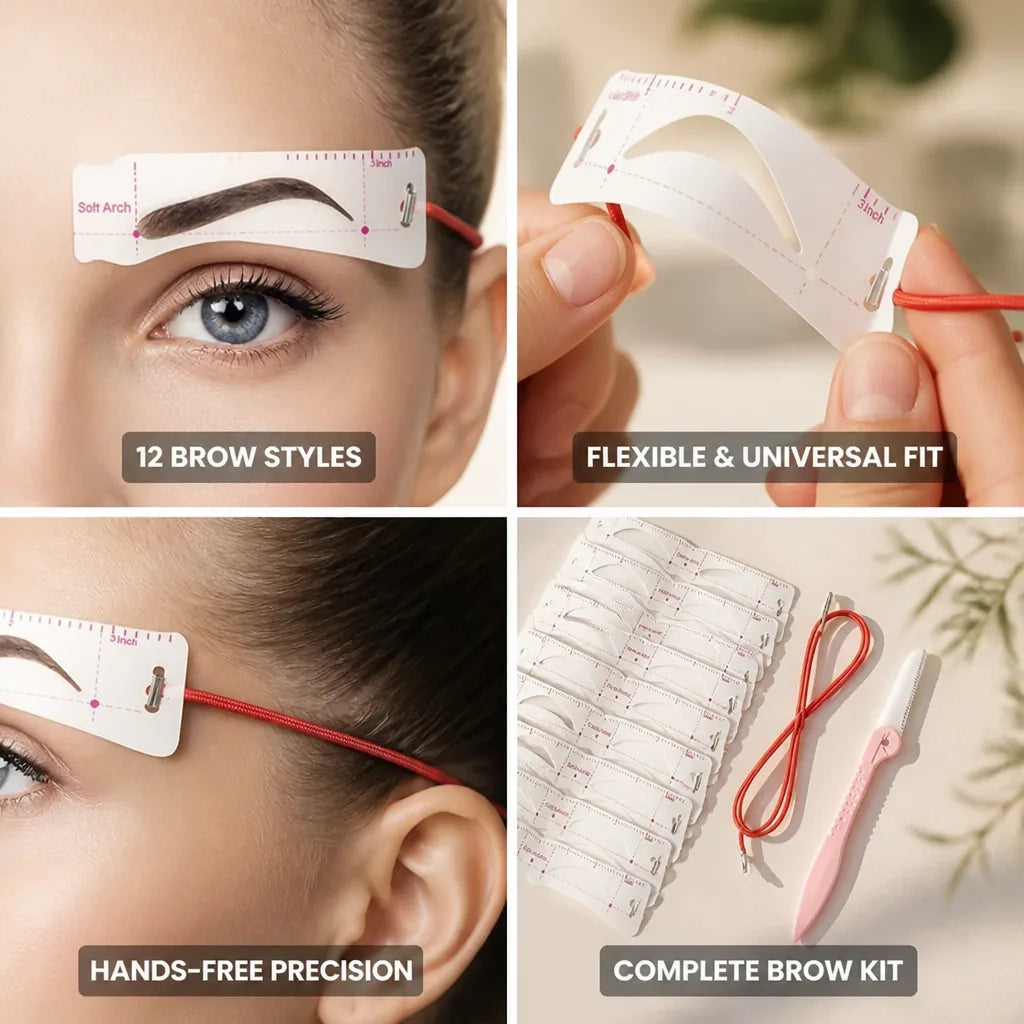 Eyebrow Stencil Kit 12 Templates Hands-Free Strap