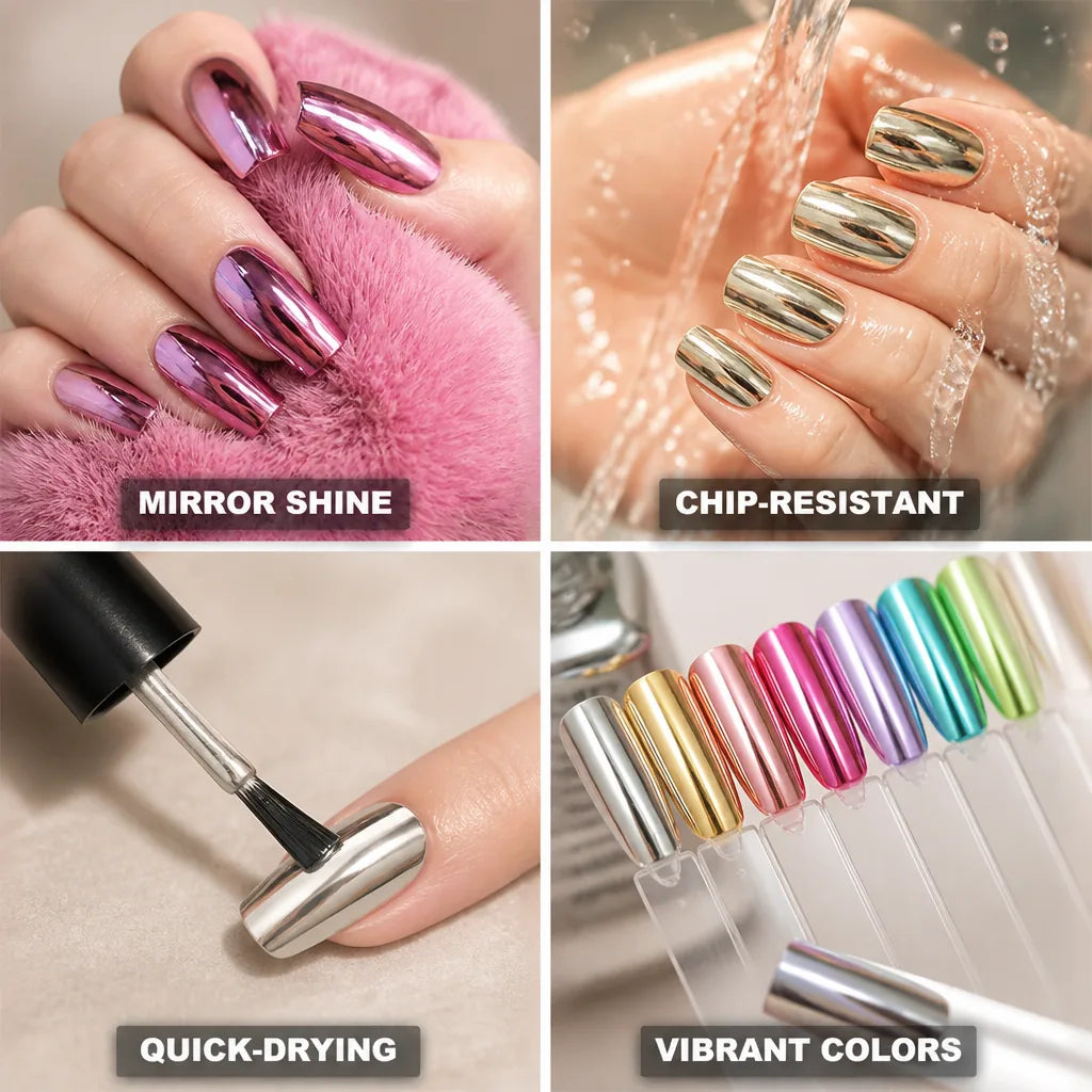 Nail Polish Metallic Mirror Shine Quick-Dry & Chip-Resistant