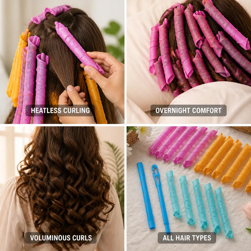 Hair Curler Kit Heatless Overnight Set Of 18 Rollers