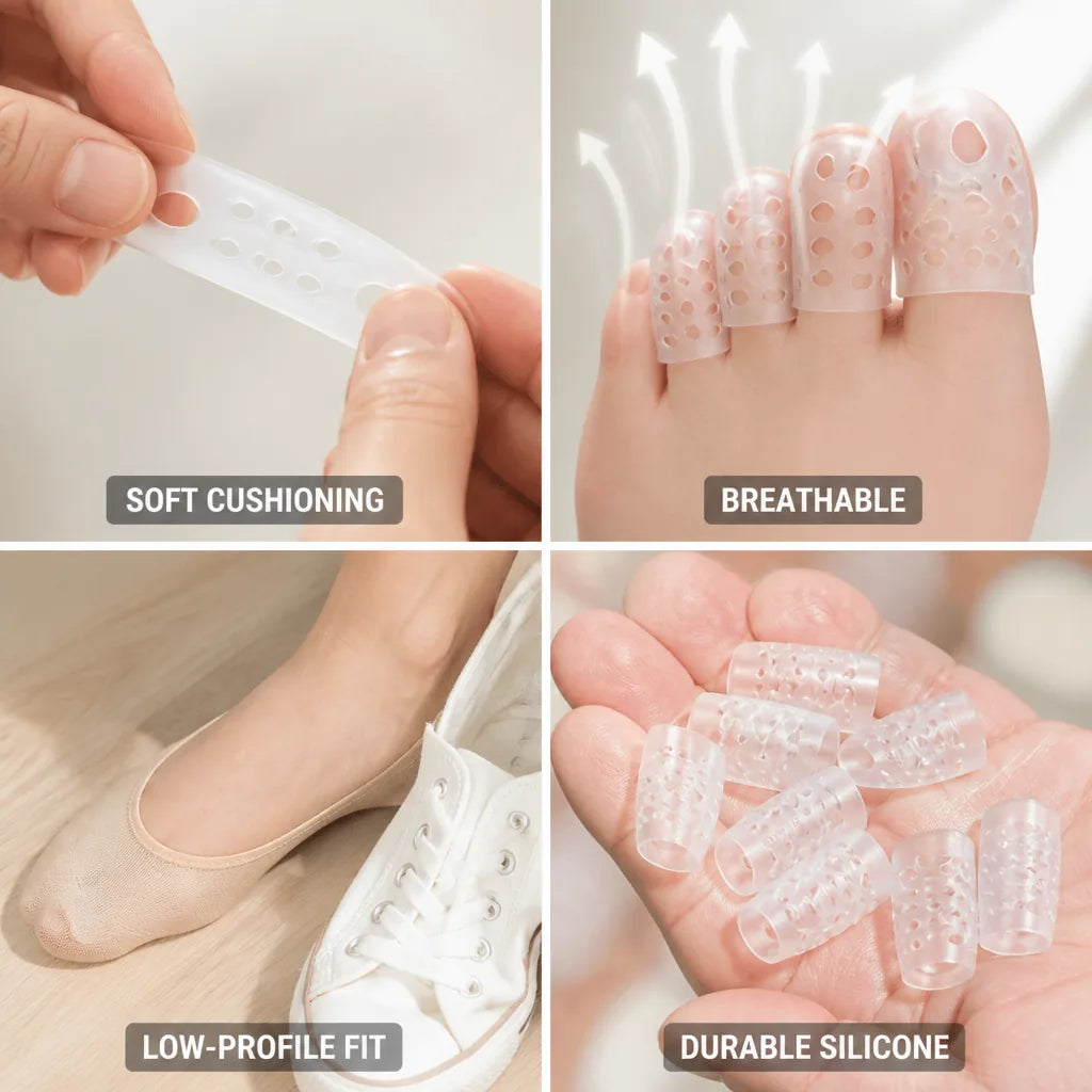 Toe Protector Sleeve Soft Silicone Low-Profile & Ventilated 10 Pack