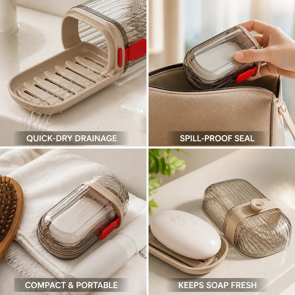 Travel Soap Case Quick-Dry Drainage Spill-Proof Lid