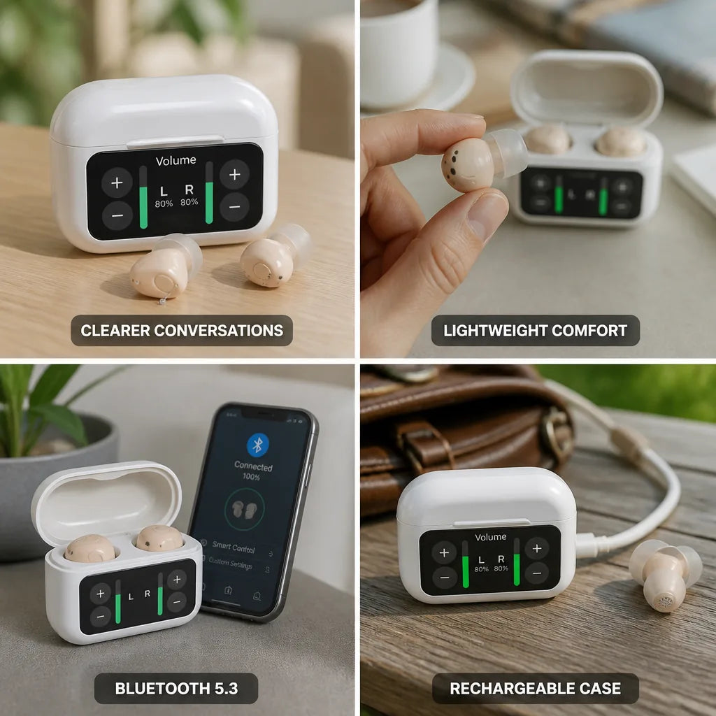 Hearing Aids Smart Noise Reduction Bluetooth 5.3 Rechargeable Case