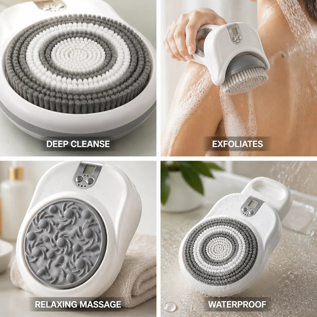Electric Shower Brush Rotating Exfoliating & Massaging 3 Heads