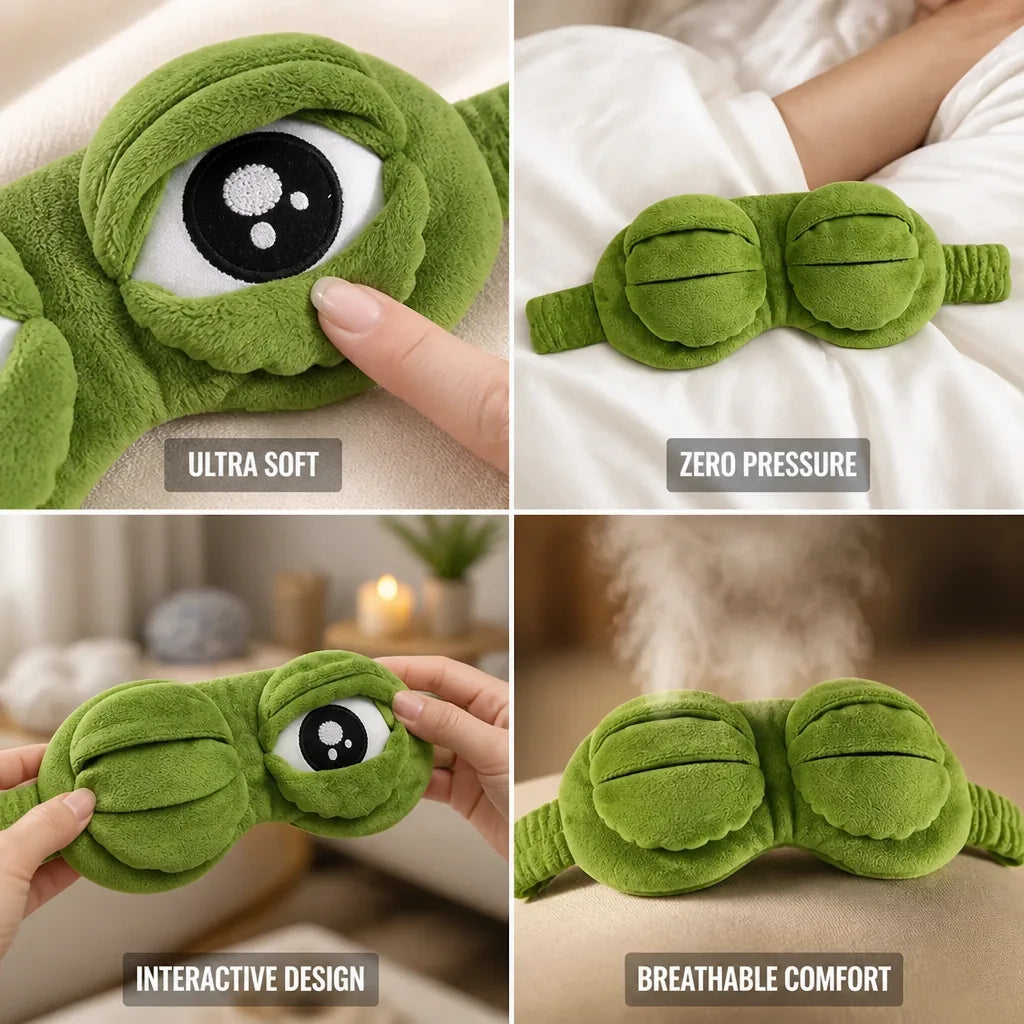Sleep Mask 3D Contoured Plush Breathable Frog Design