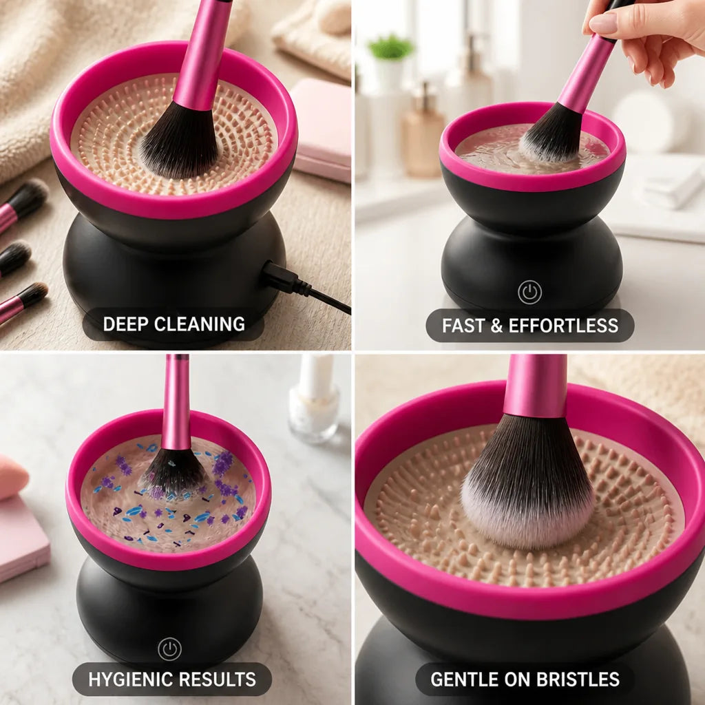 Makeup Brush Cleaner Electric Rotating Ultra-Soft Silicone Heads