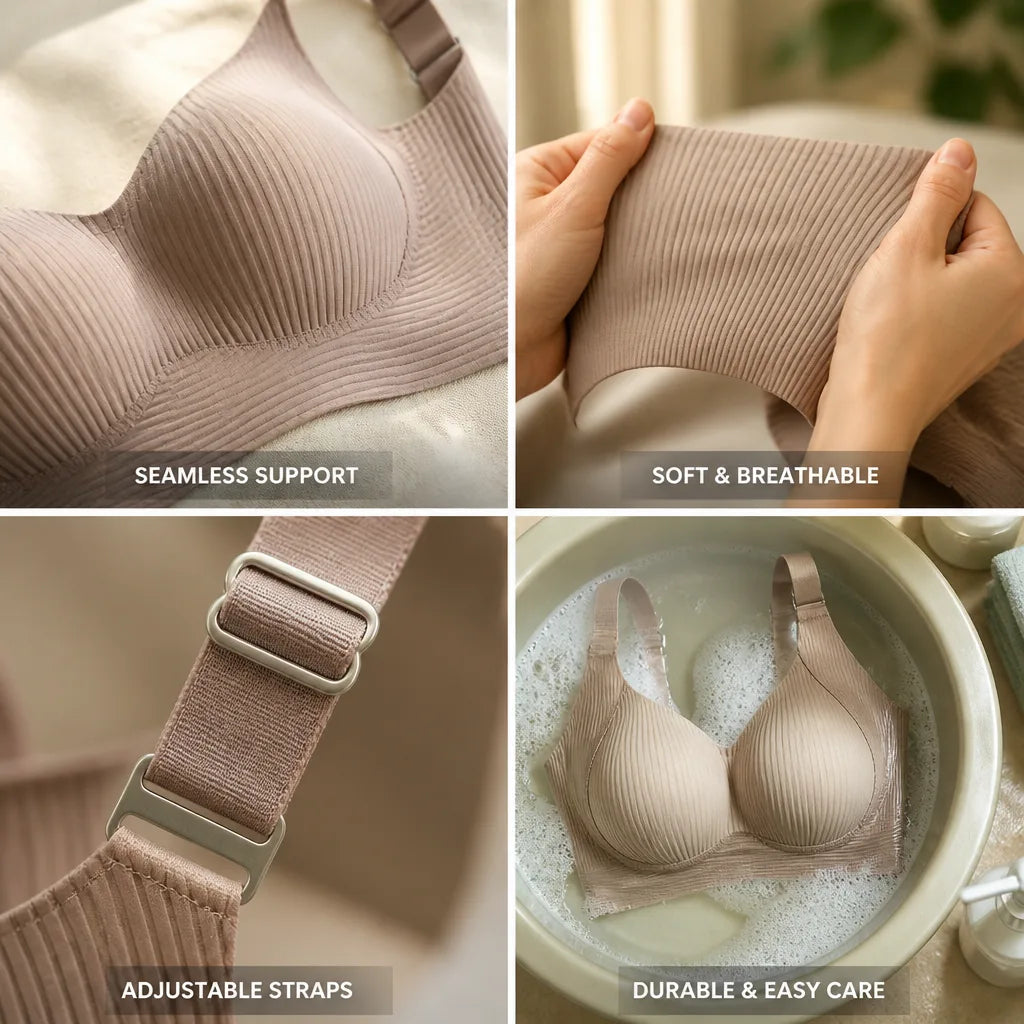 Push-Up Bra Wireless Ribbed Cotton Adjustable Straps