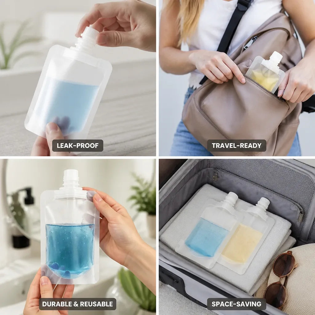 Travel Makeup Bag Clear Eco-Friendly Flat Cap & Stand-Up Base