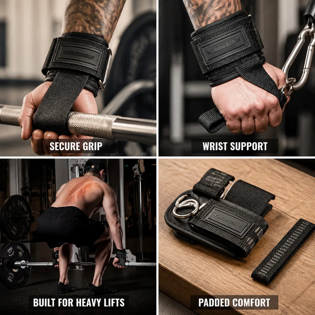Weight Lifting Wrist Straps 2-In-1 Grip & Padded Support