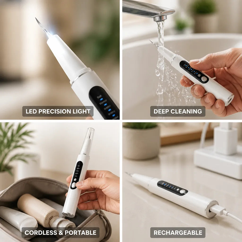 Ultrasonic Tooth Cleaner Cordless & Rechargeable LED Light