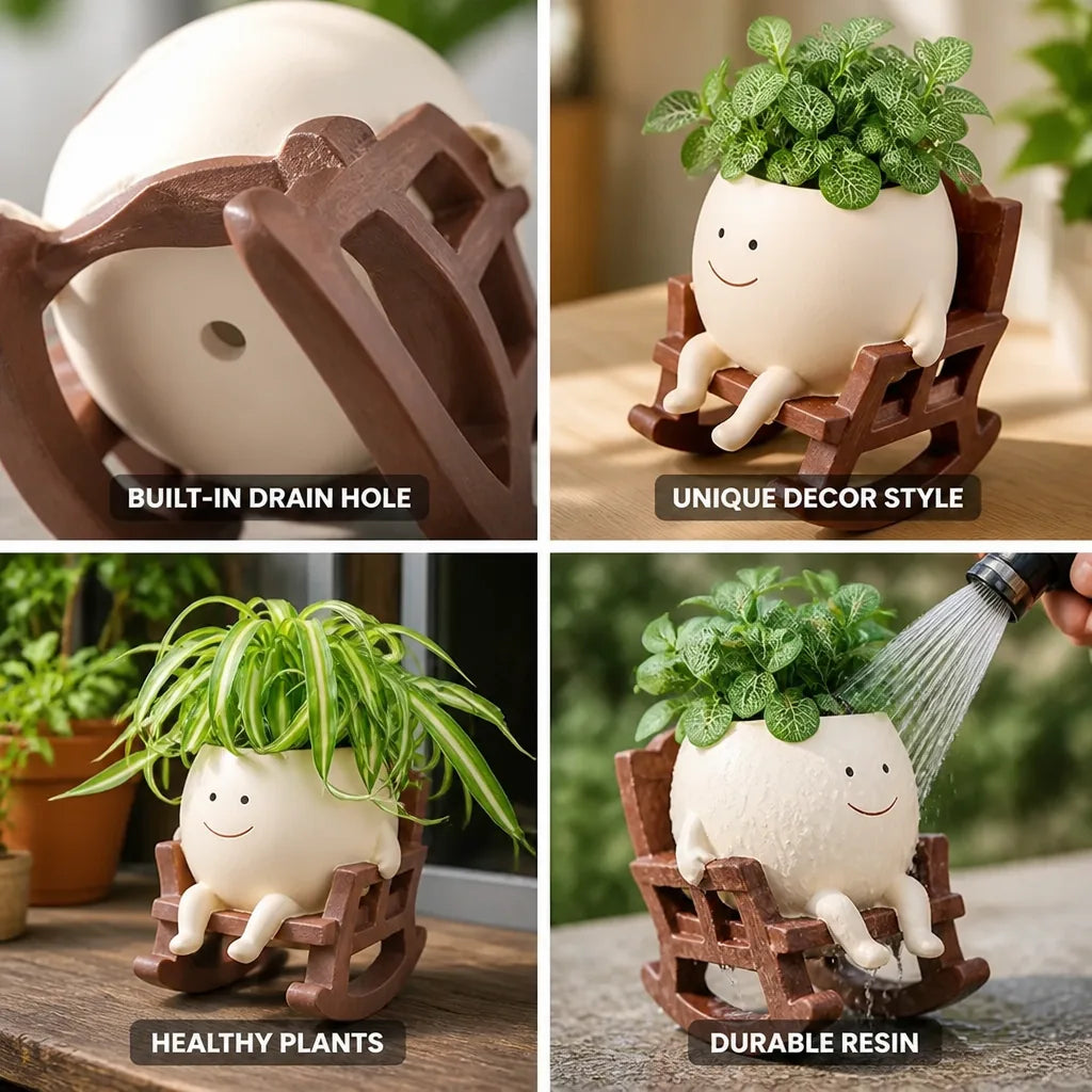 Planter Vase Chair-Shaped Durable Resin Built-In Drain Hole