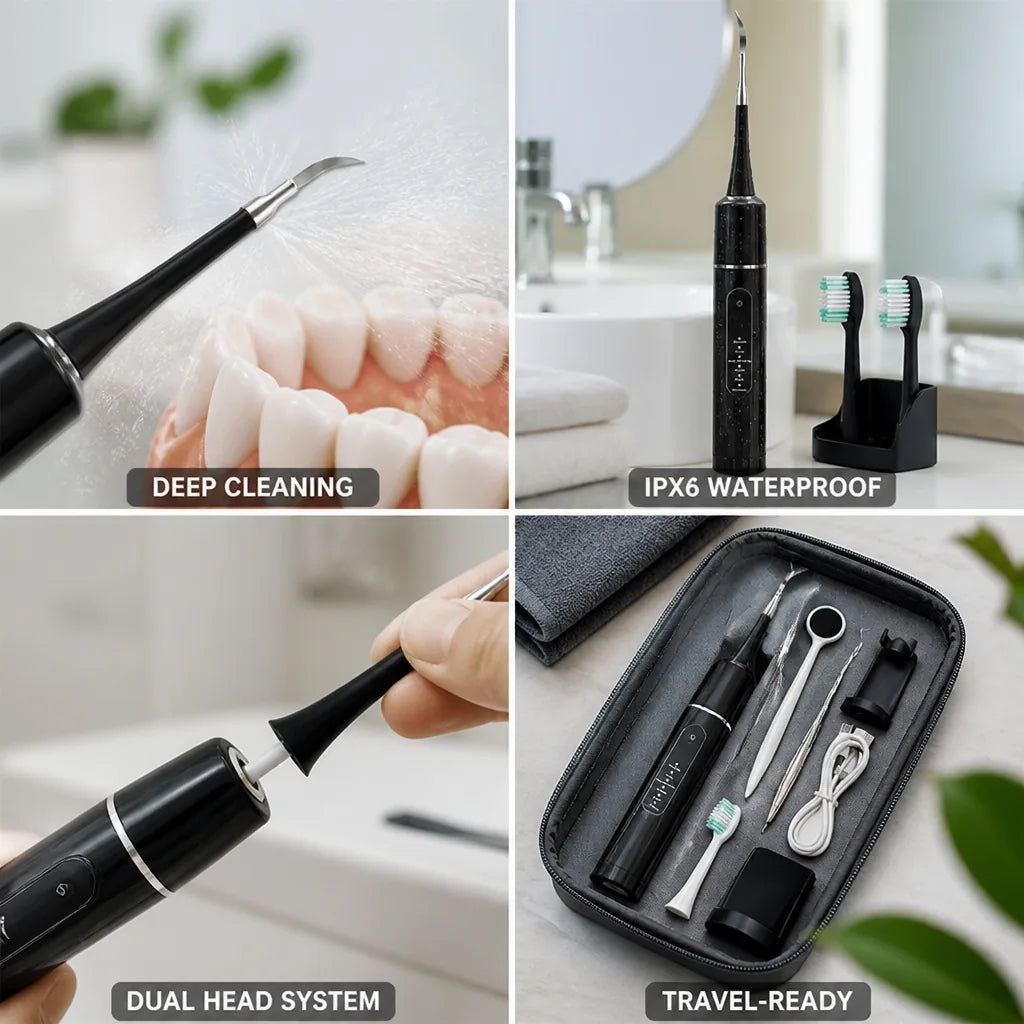 Ultrasonic Teeth Cleaner Dual-Head Brush & Scaler 40,000 Vibrations