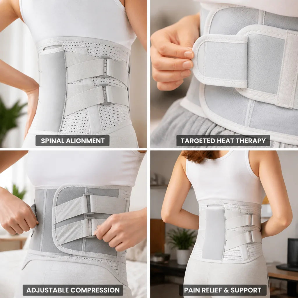 Lumbar Support Belt Contoured Steel Plates & Self-Heating Pads