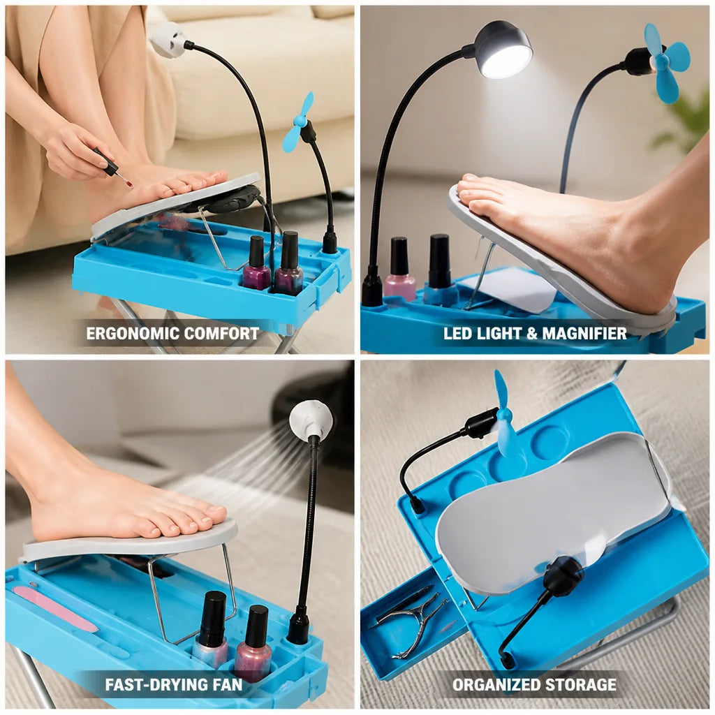 Pedicure Stool Adjustable LED Light & Magnifier Fast-Drying Fan