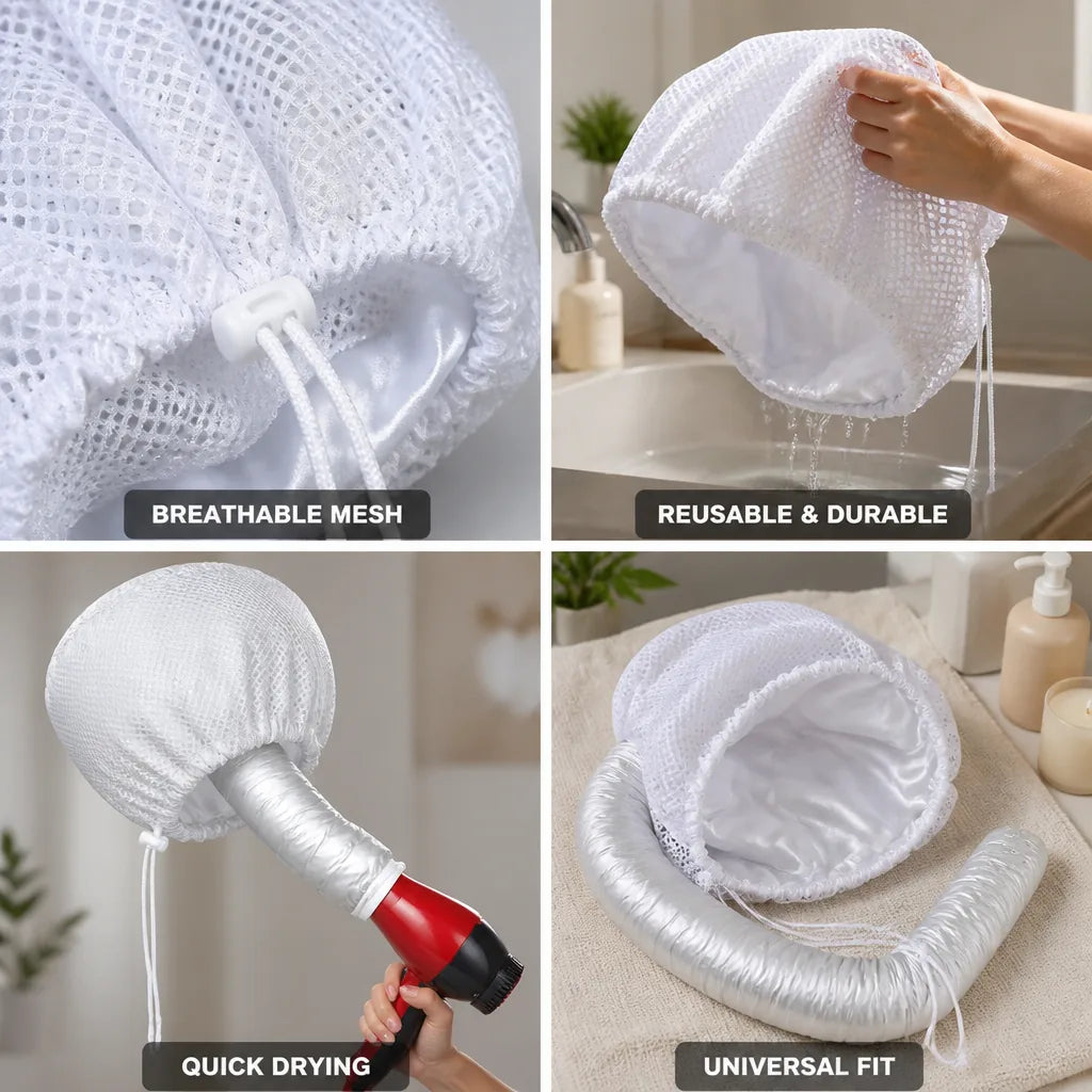 Hair Dryer Bonnet Premium Mesh Quick-Dry & Reusable