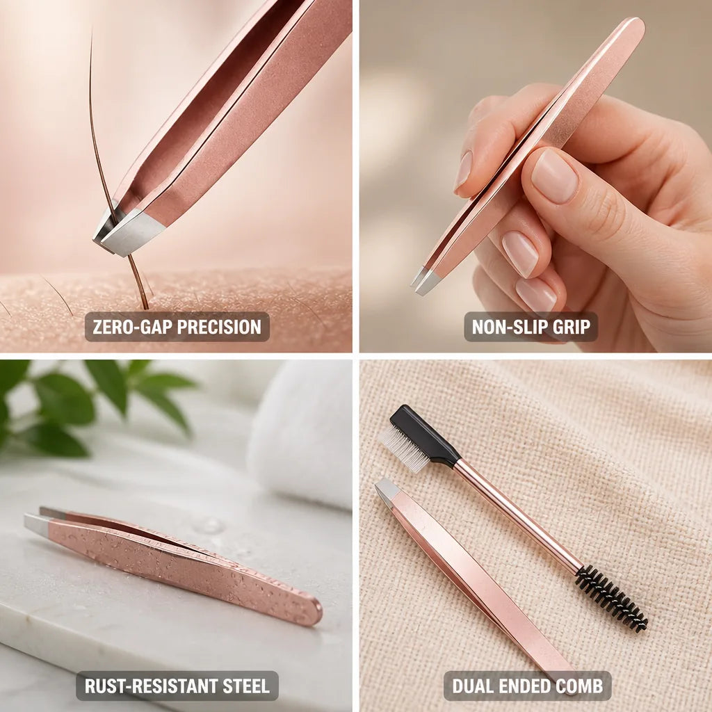 Eyebrow Tweezers Zero-Gap Tips Stainless Steel