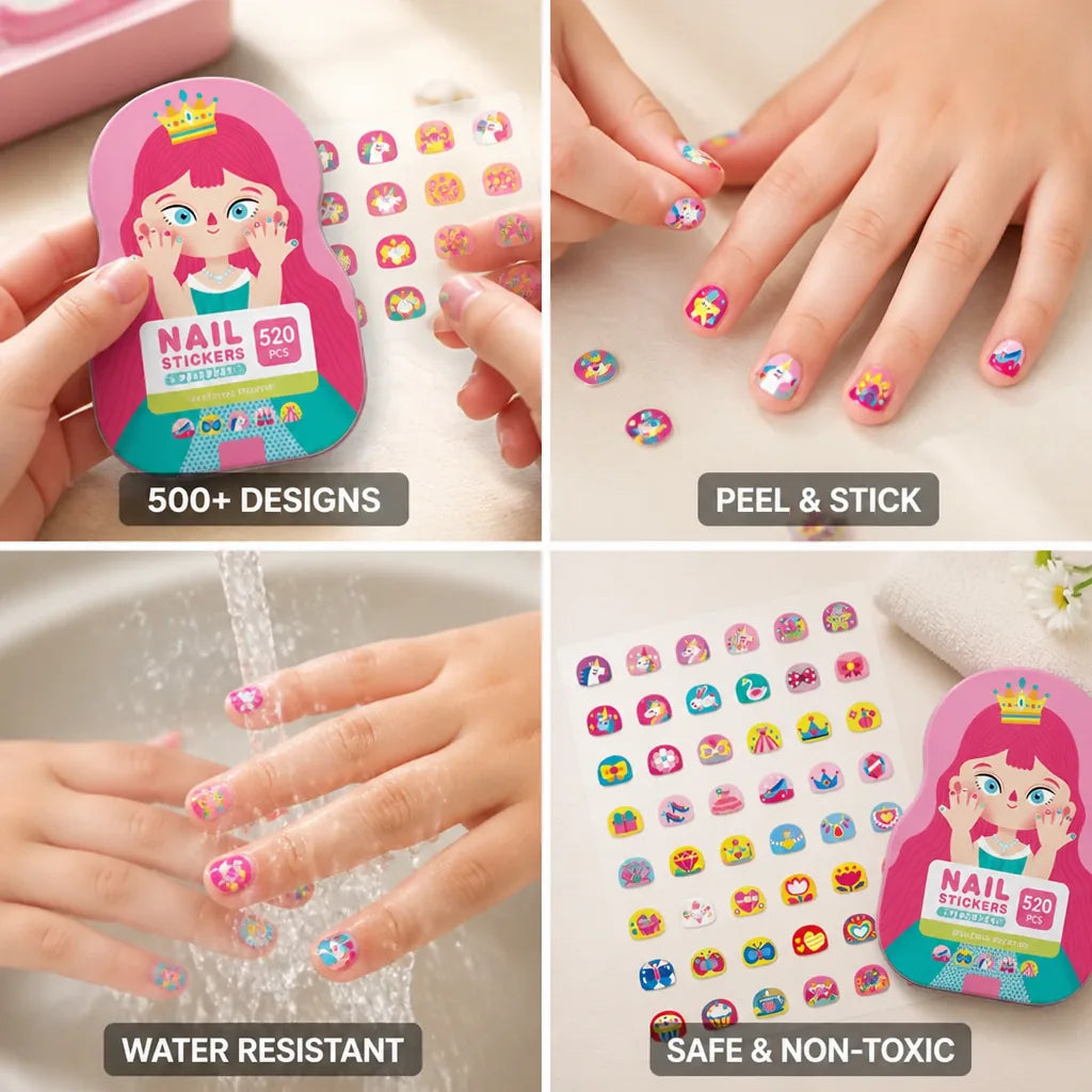 Kids Nail Stickers Peel-and-Stick Non-Toxic 500+ Designs