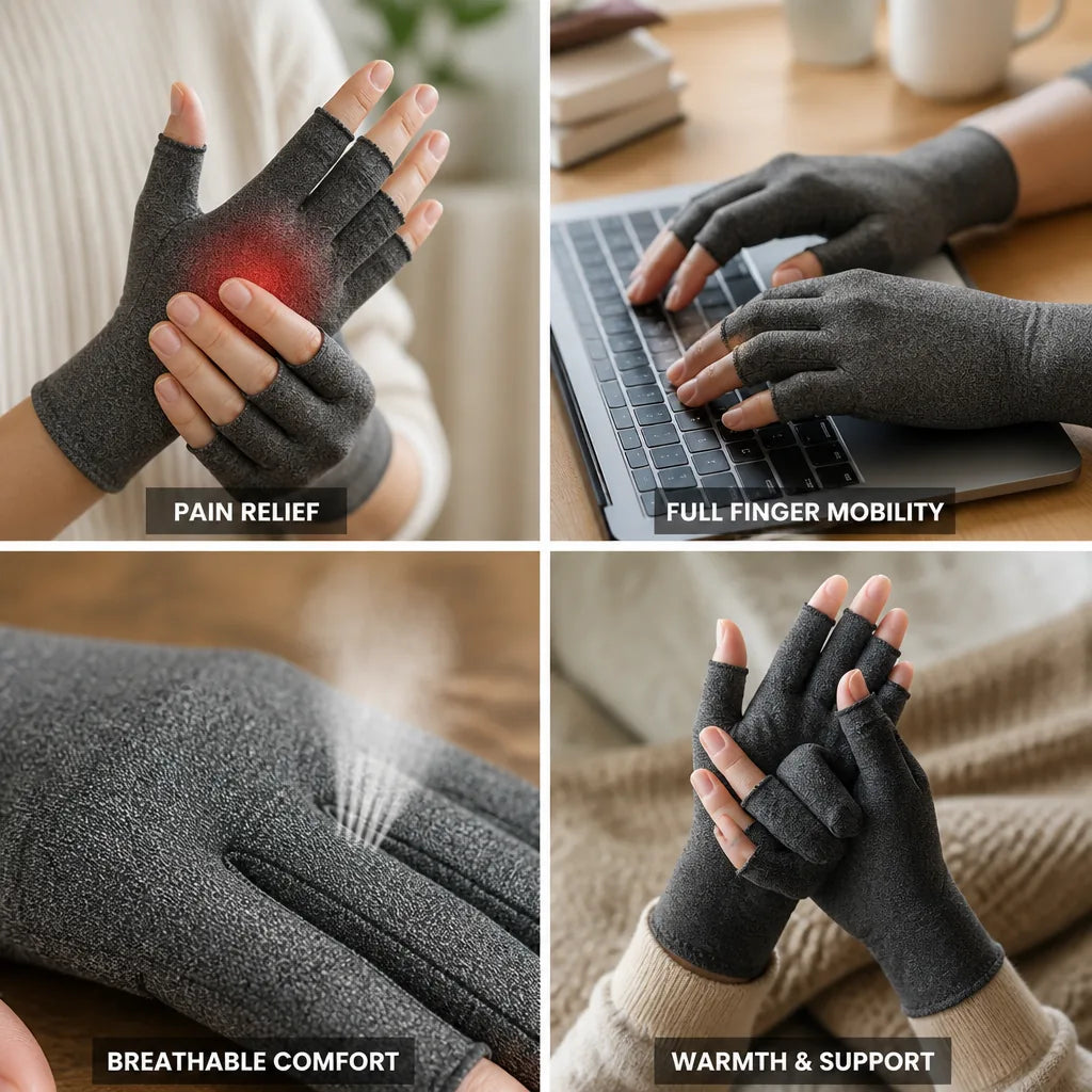 Compression Gloves Open-Finger Cotton-Blend
