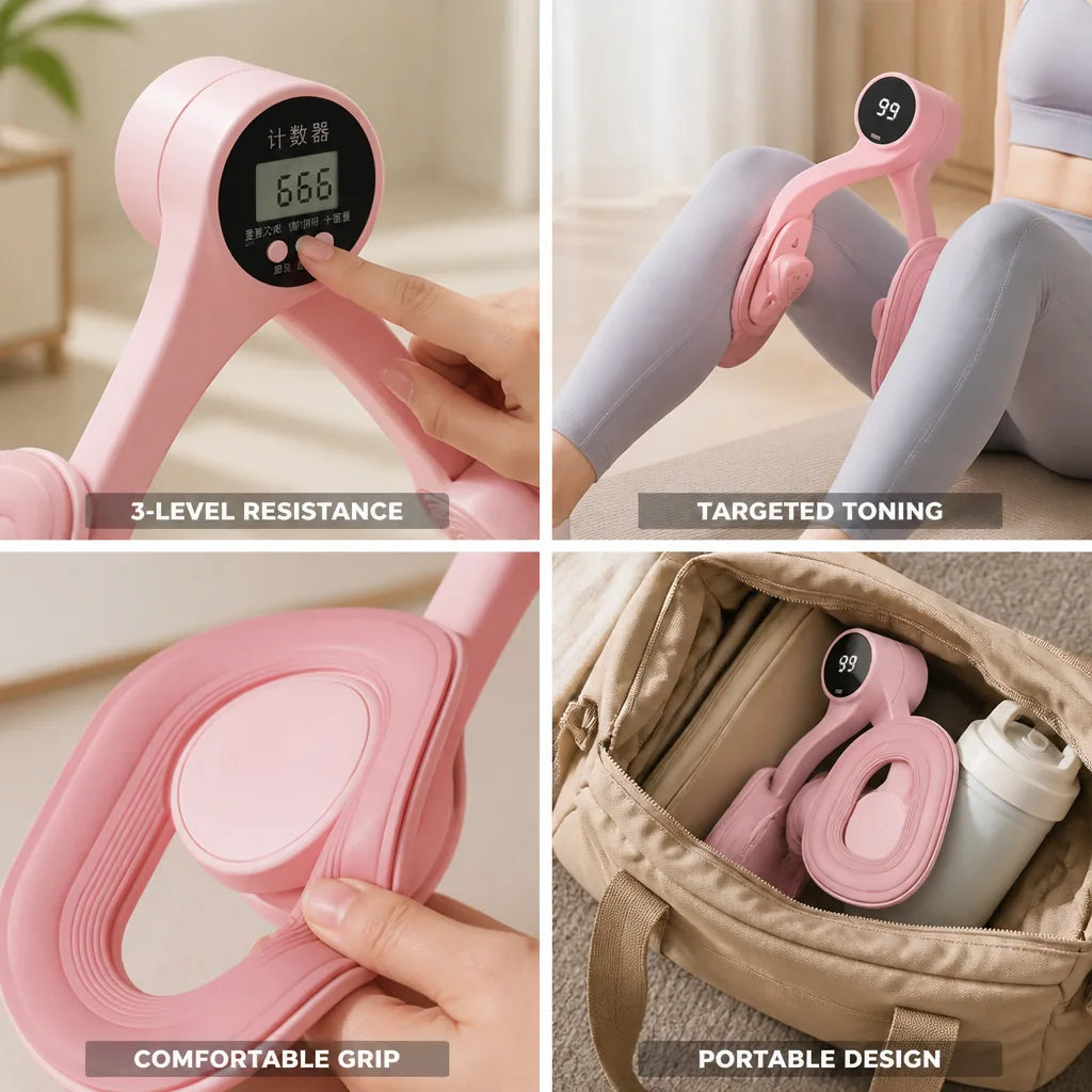 Pelvic & Thigh Trainer 3-Level Resistance Rubber-Coated Portable