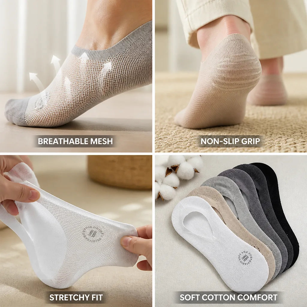 No-Show Socks Combed Cotton Non-Slip Set of 4