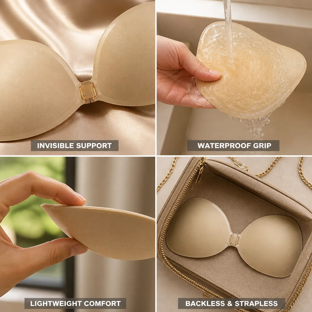 Strapless Adhesive Bra Push-Up Seamless 12-Hour Hold 2-Pack