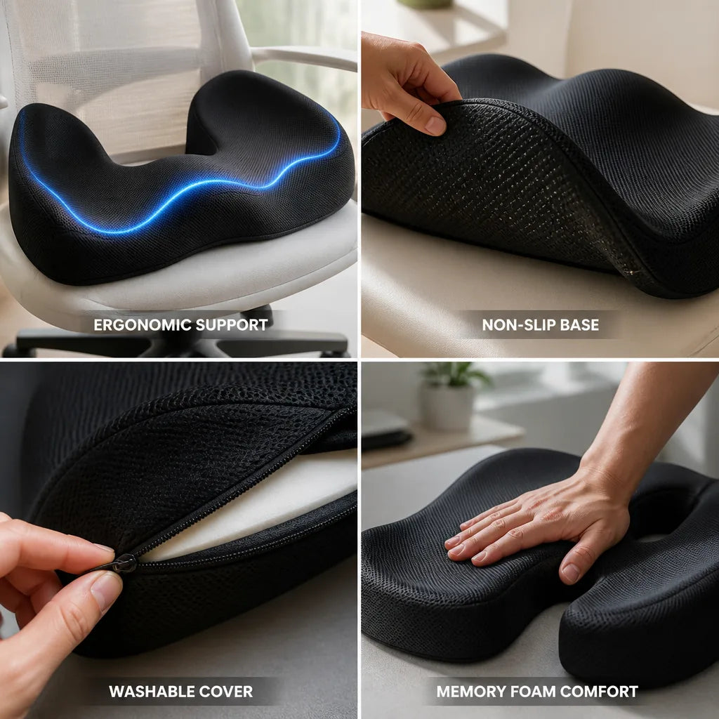 Seat Cushion Orthopedic Memory Foam Non-Slip Base