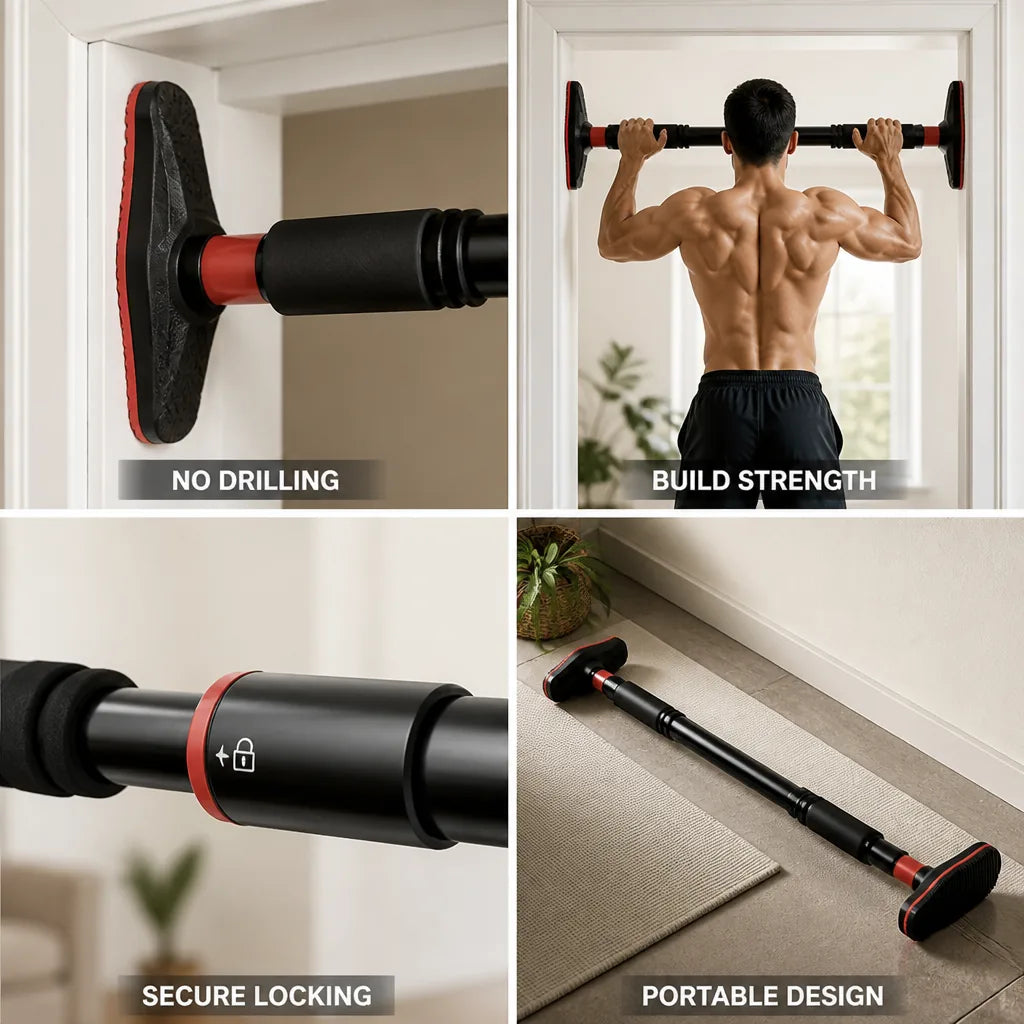 Doorway Pull-Up Bar Adjustable Heavy-Duty Padded Grips