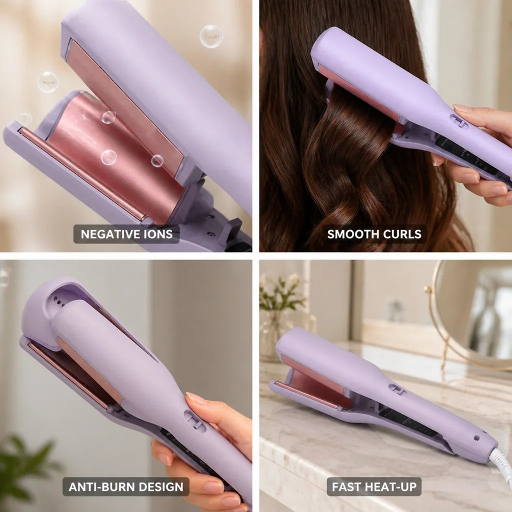 Hair Curler V-Shaped Ceramic Barrel Negative Ion 15-Second Heat-Up