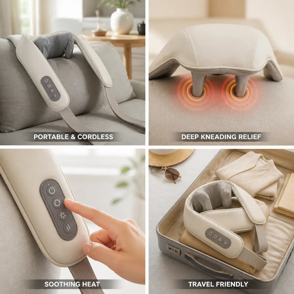 Neck & Shoulder Massager Shiatsu & Heat Cordless Rechargeable