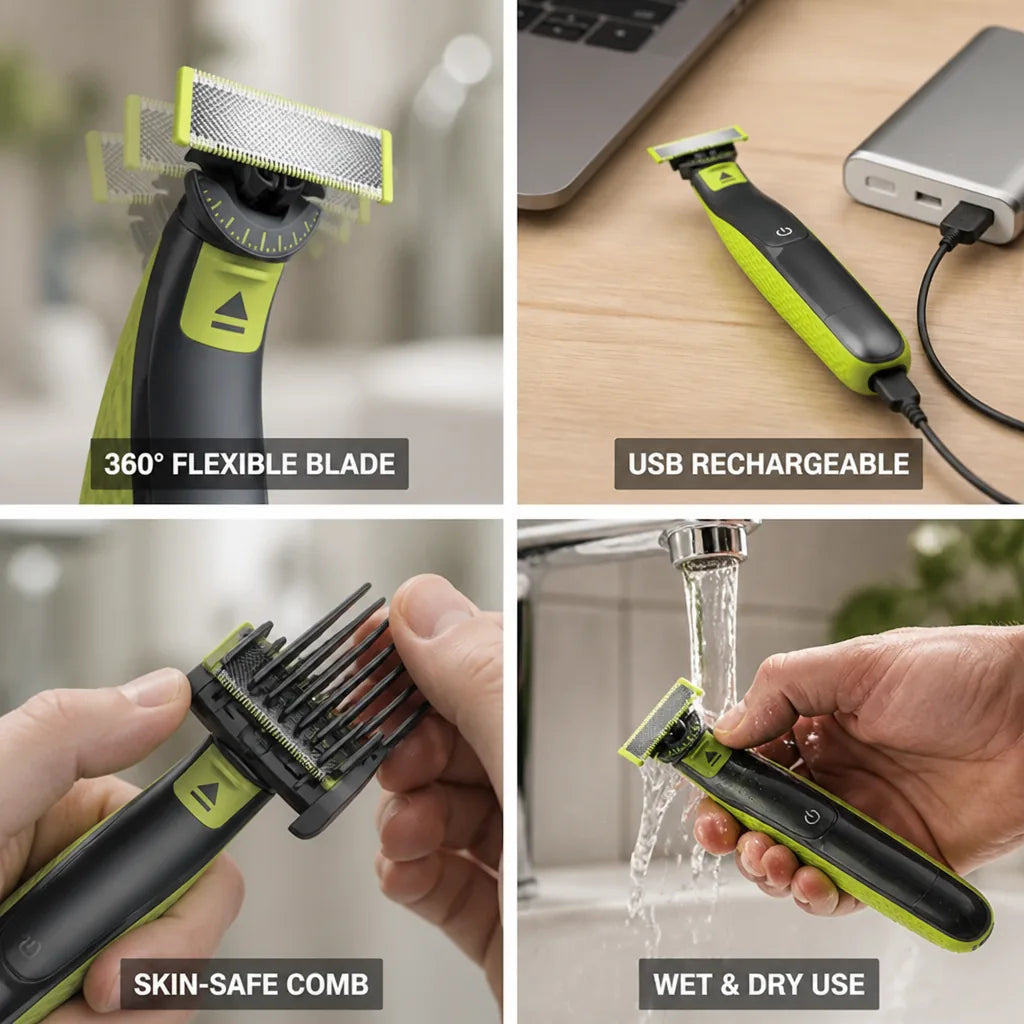 Grooming Trimmer 360° Flexible Blade USB Rechargeable