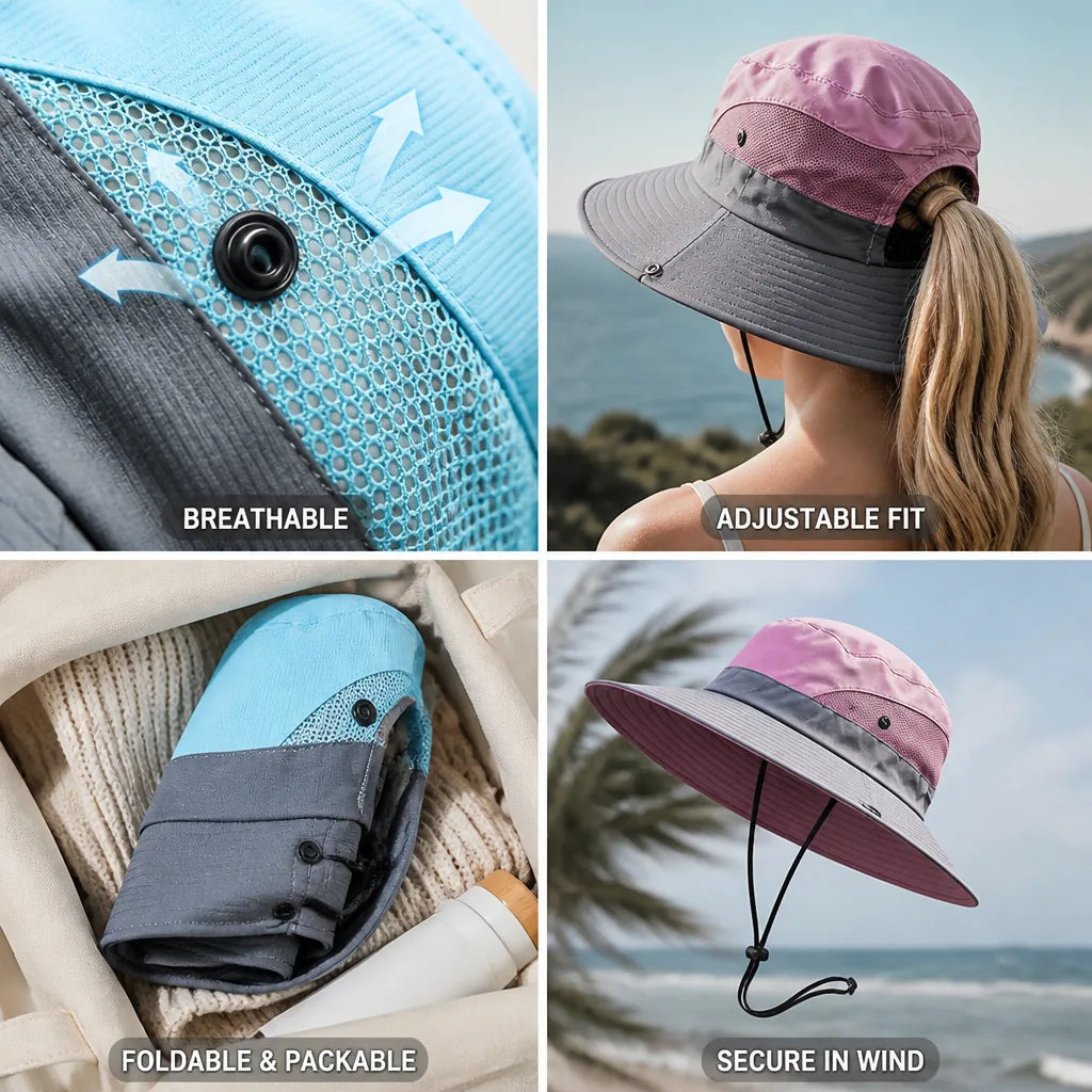 Sun Hat UV Protection Breathable Mesh Adjustable Chin Strap