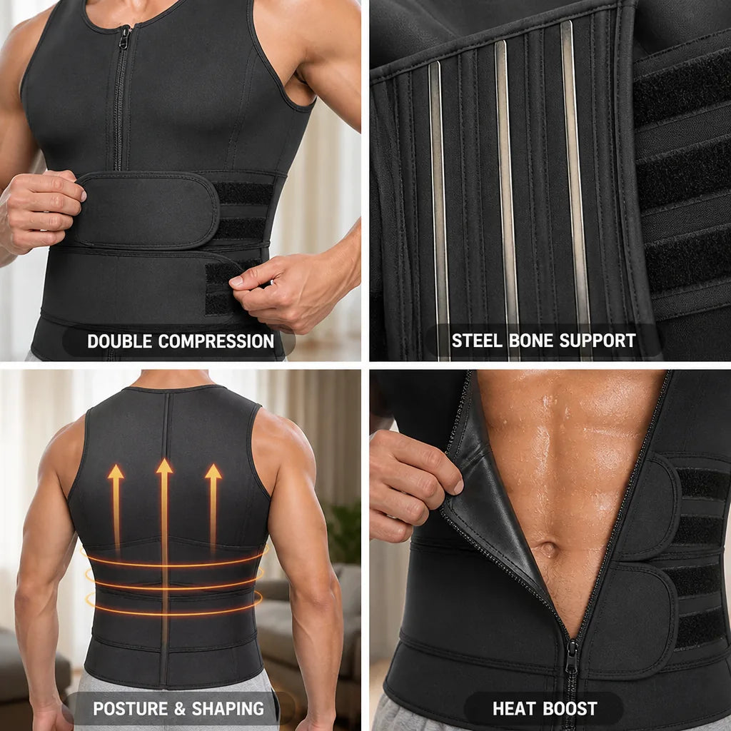 Men's Waist Shaper Double Compression & Steel Bones