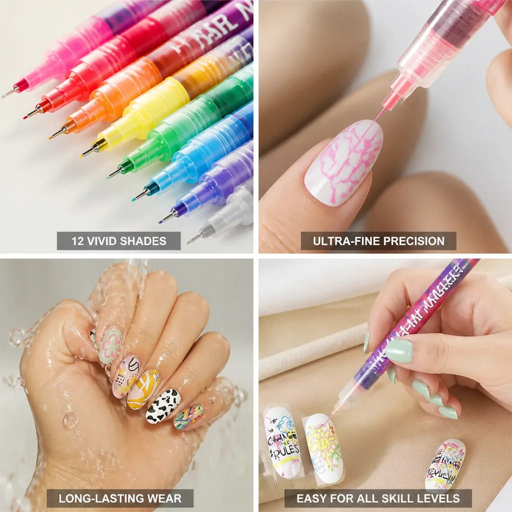 Nail Art Pens Ultra-Fine Tip 12 Vivid Shades
