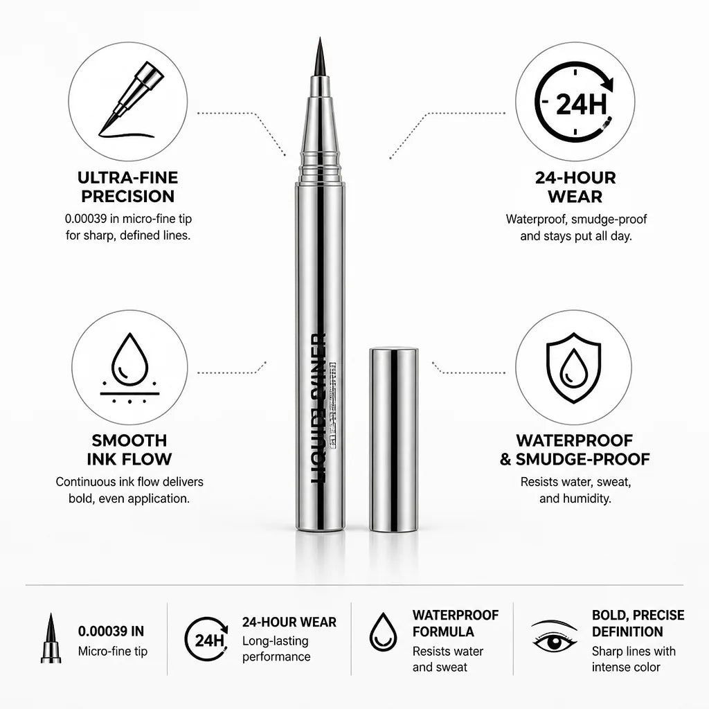 Liquid Eyeliner Ultra-Fine Tip 24-Hour Waterproof & Smudge-Proof